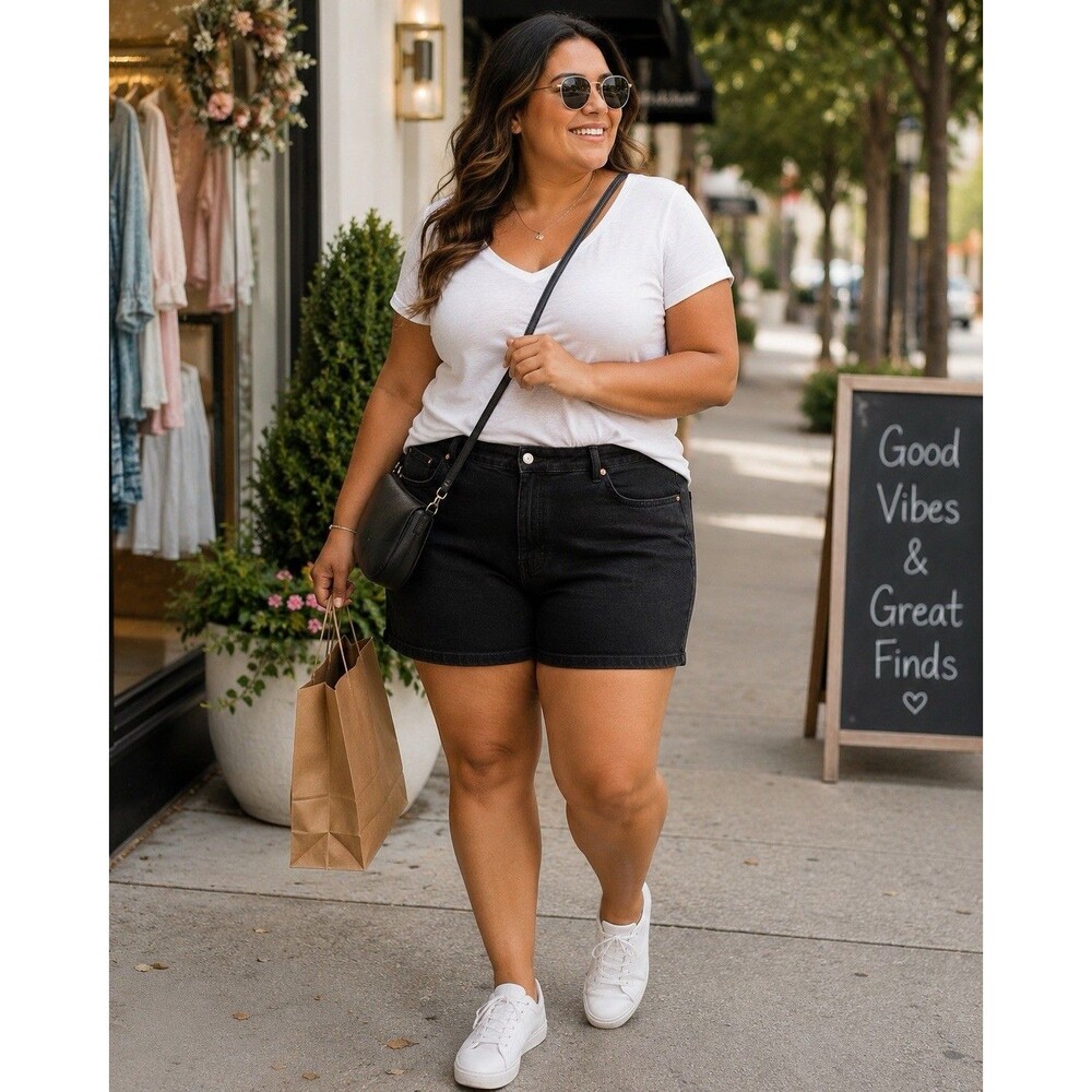 H&M Denim Shorts Womens Plus Size 18 Black Wash 5" Cotton Blend Boho Casual